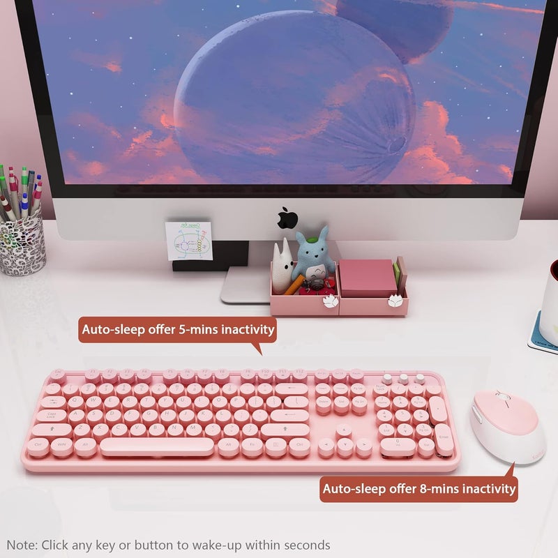 Kootop Wireless Keyboard, Cute Colorful 104 Keys Typewriter Retro Round Keycaps Keyboard for PC Laptop,Desktop,Windows, Home and Office Keyboards (Pink) - Image 4